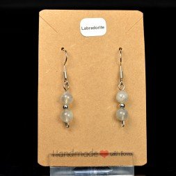 Boucles d'oreilles pendantes en perles 6 mm - Labradorite