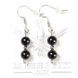 Boucles d'oreilles pendantes en perles 6 mm - Tourmaline noire