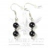 Boucles d'oreilles pendantes en perles 6 mm - Tourmaline noire