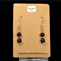 Boucles d'oreilles pendantes en perles 6 mm - Tourmaline noire