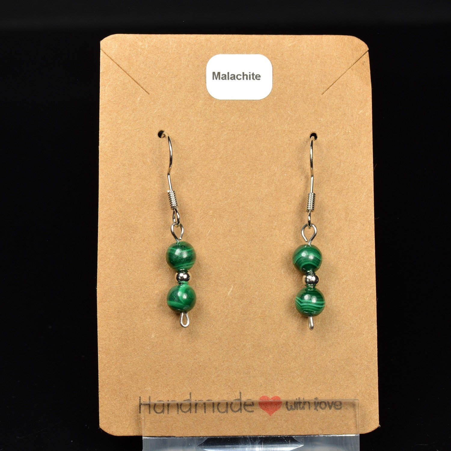 Boucles d'oreilles pendantes en perles 6 mm - malachite