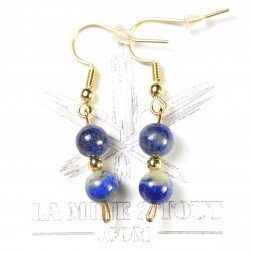 Boucles d'oreilles pendantes en perles 6-7 mm - Lapis Lazuli