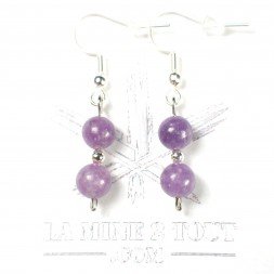 Boucles d'oreilles pendantes en perles 6-7 mm - Lépidolite
