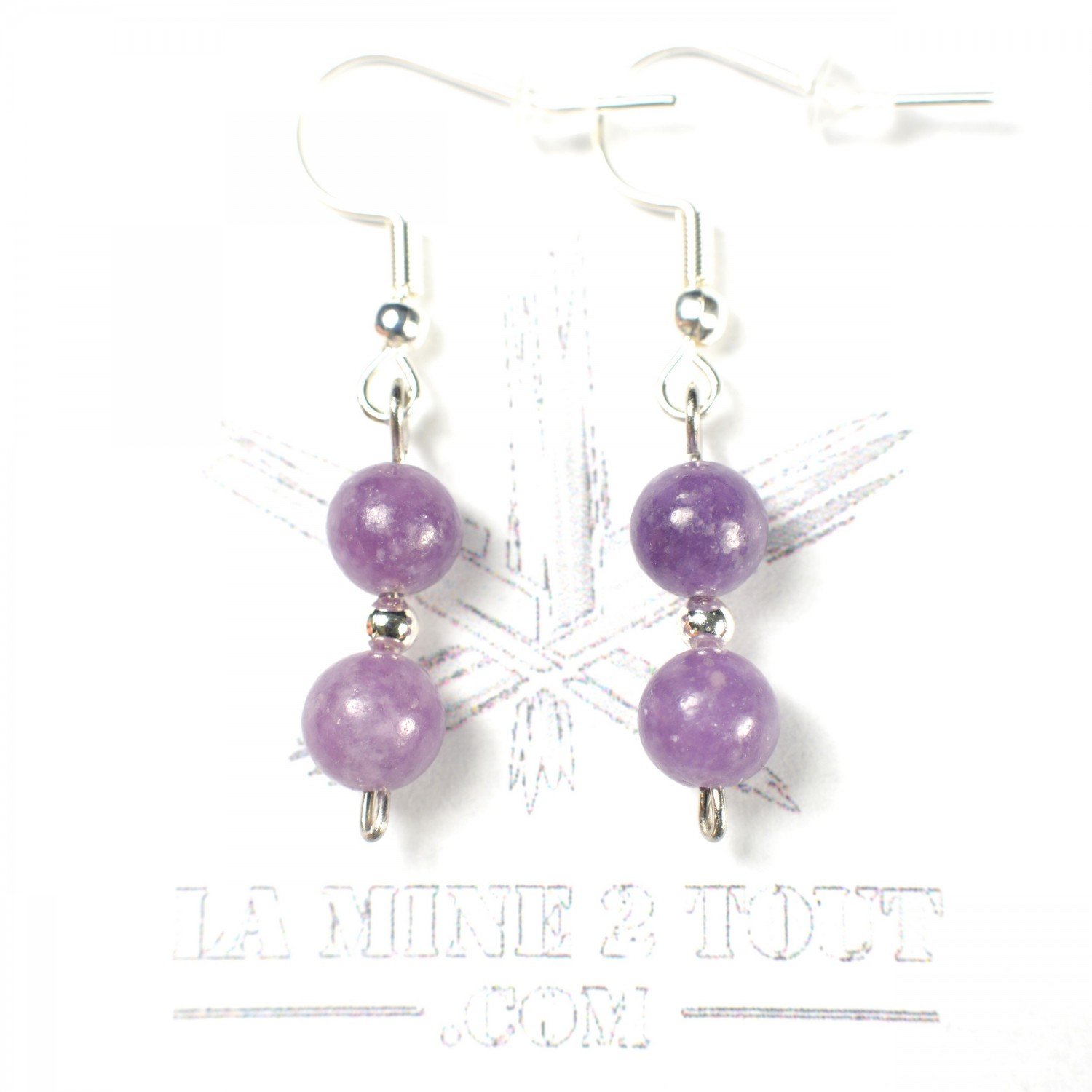 Boucles d'oreilles pendantes en perles 6-7 mm - Lépidolite