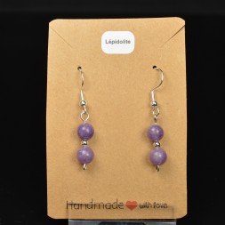 Boucles d'oreilles pendantes en perles 6-7 mm - Lépidolite
