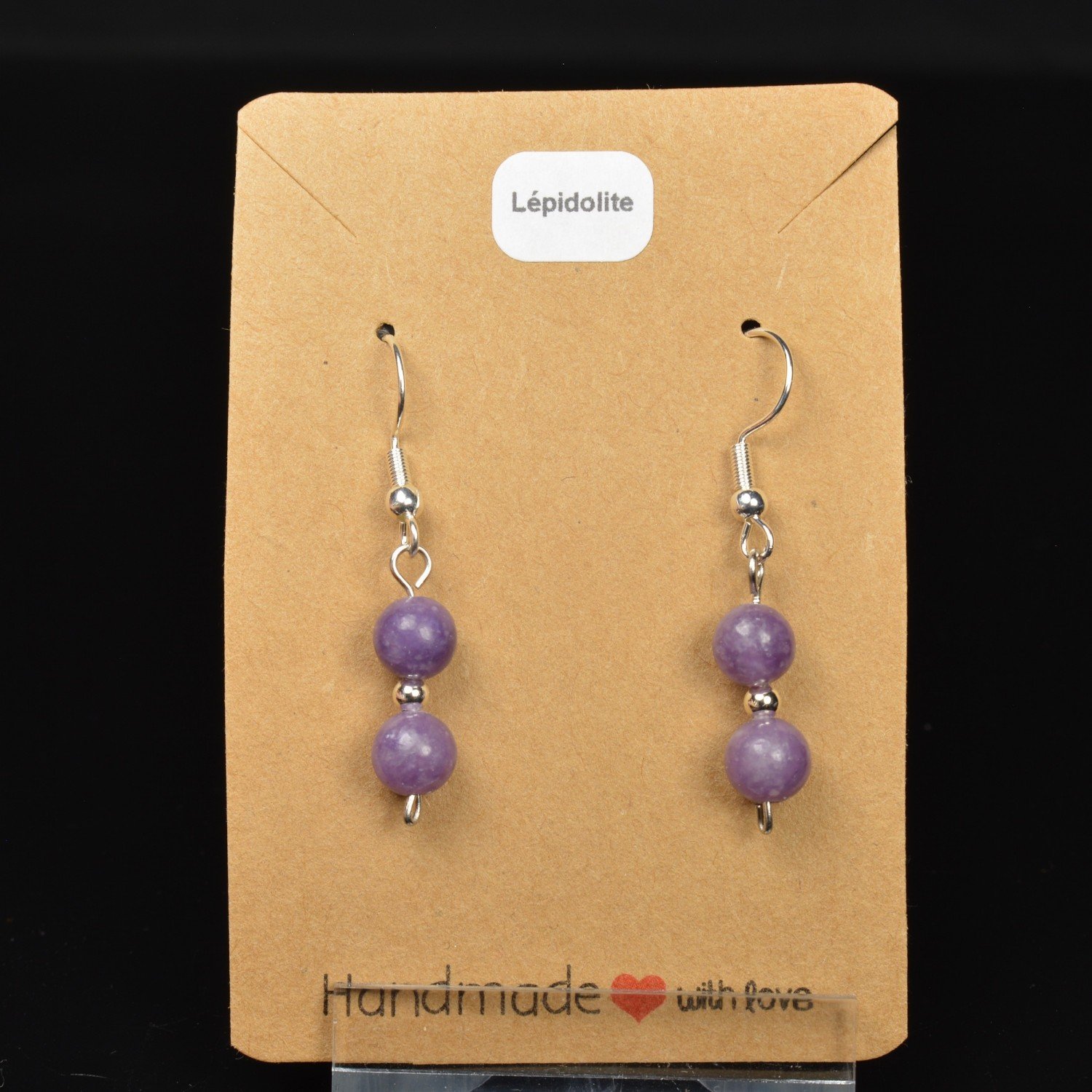 Boucles d'oreilles pendantes en perles 6-7 mm - Lépidolite