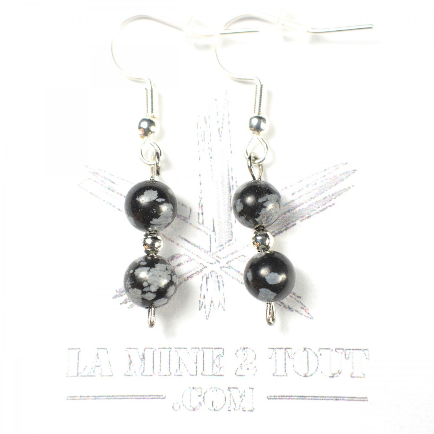 6-7 mm pearl drop earrings - Snow obisidan