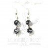Boucles d'oreilles pendantes en perles 6-7 mm - Obsidienne neige