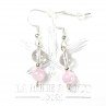 Boucles d'oreilles pendantes en perles 6-7 mm - Kunzite & cristal de roche