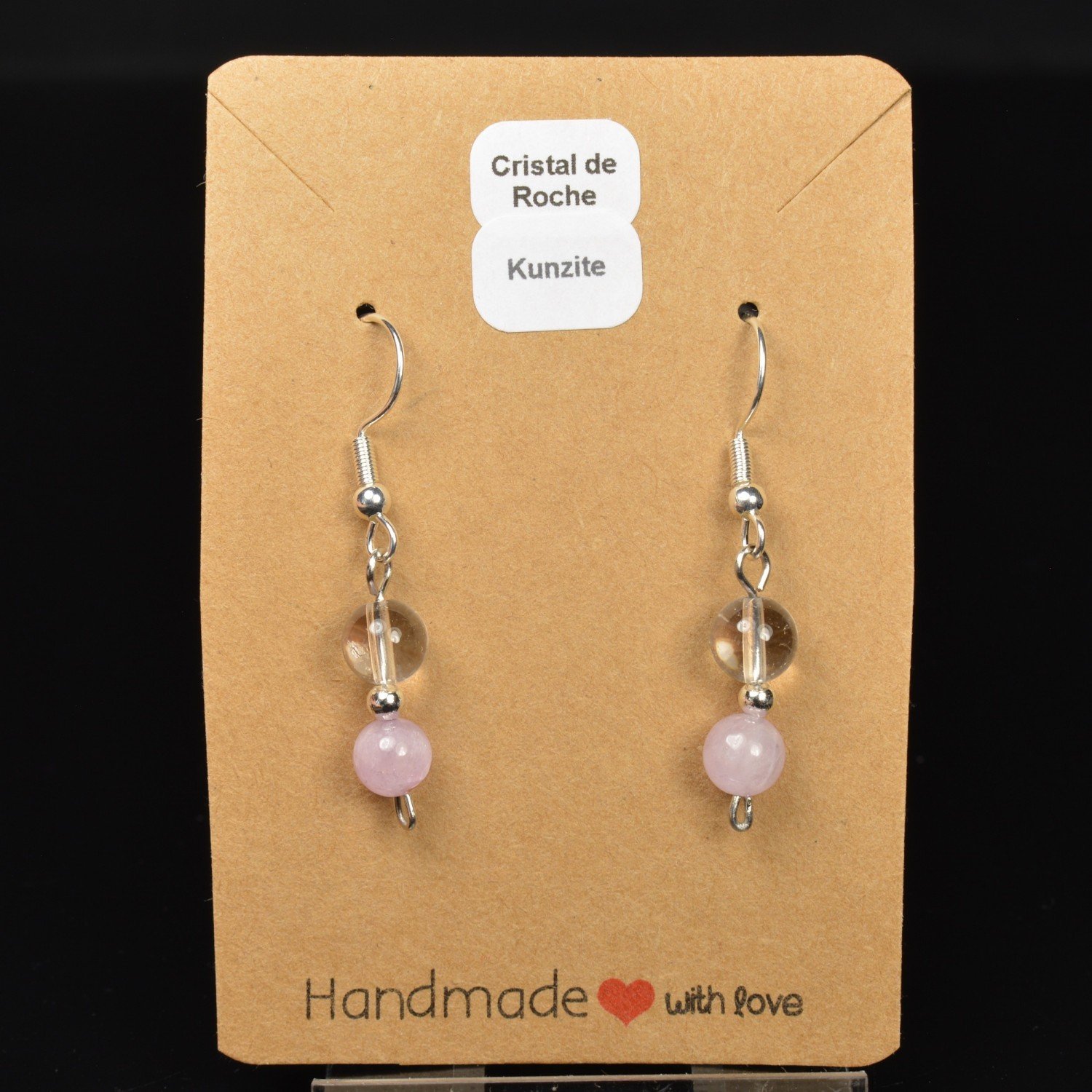 6-7 mm pearl drop earrings - Kunzite & rock cristal