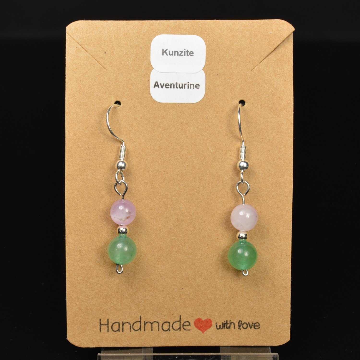 6-7 mm pearl drop earrings - Kunzite & aventurine