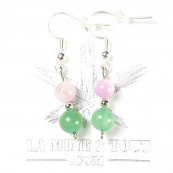 6-7 mm pearl drop earrings - Kunzite & aventurine