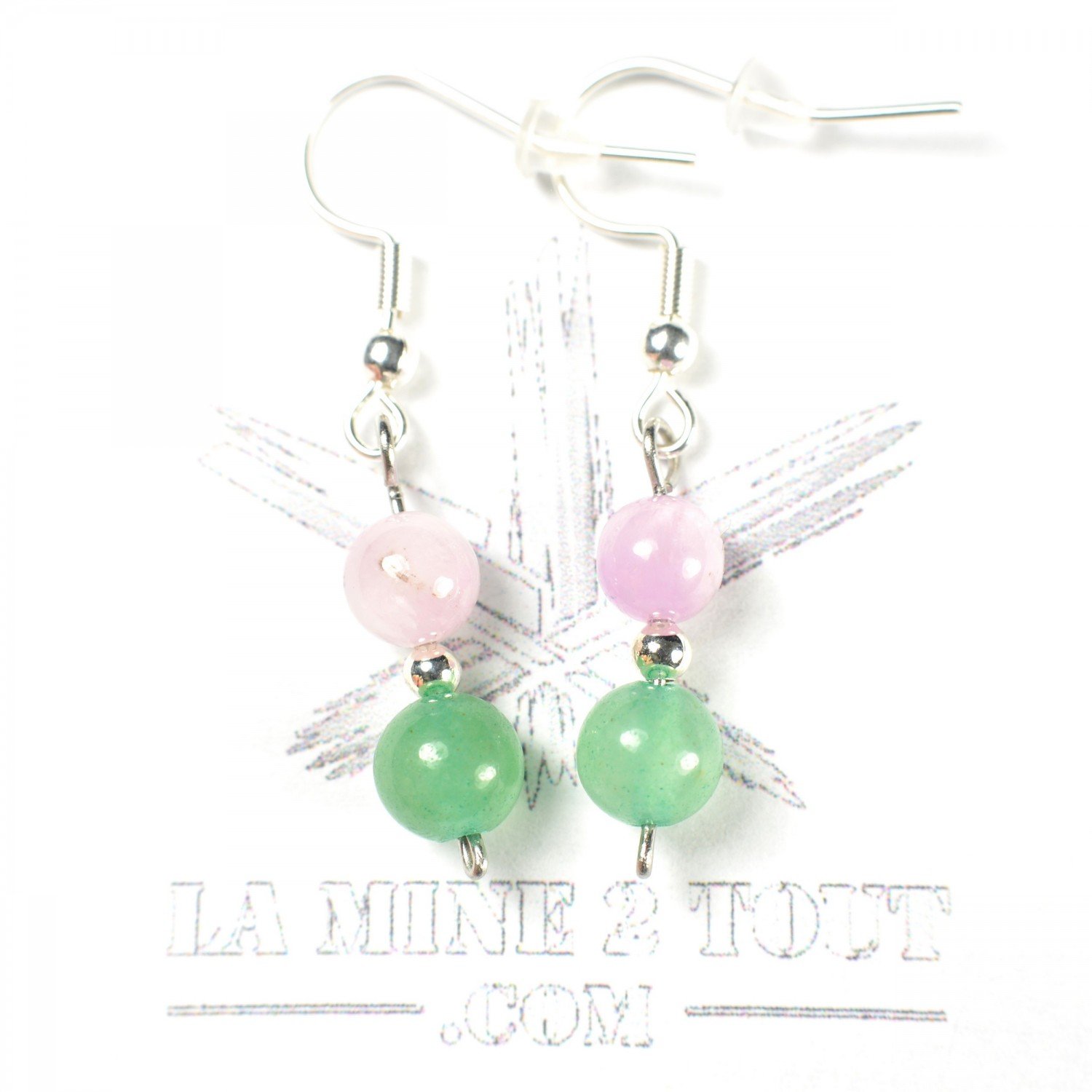 6-7 mm pearl drop earrings - Kunzite & aventurine