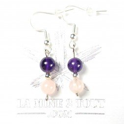 6-7 mm pearl drop earrings - Amethyste & rose quartz