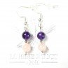 Boucles d'oreilles pendantes en perles 6-7 mm - Améthyste & quartz rose