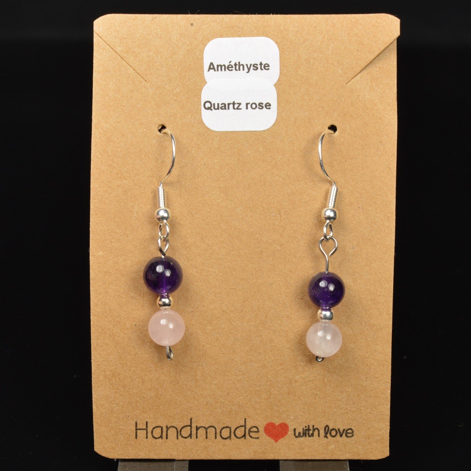 6-7 mm pearl drop earrings - Amethyste & rose quartz