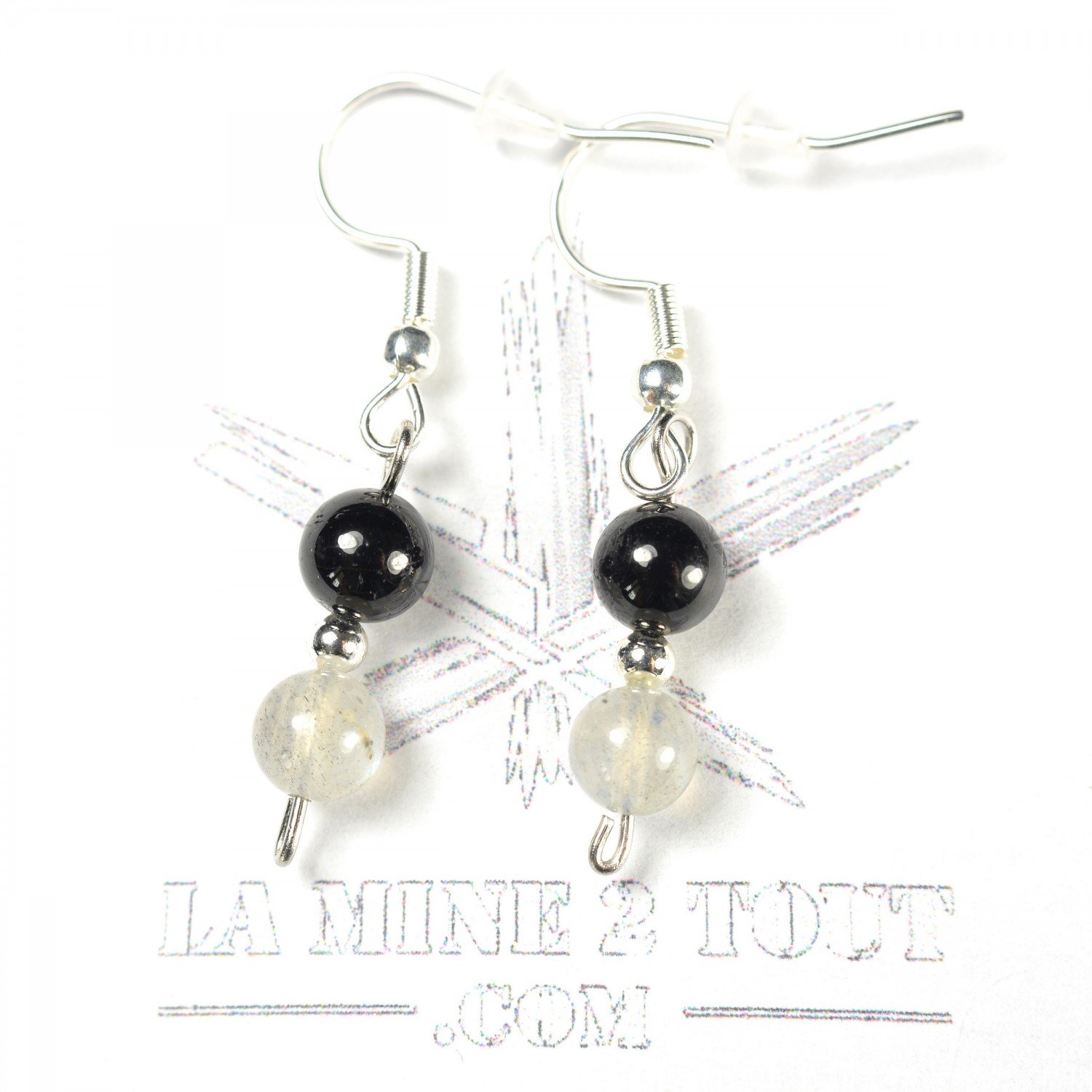 6-7 mm pearl drop earrings - Black tourmaline & labradorite