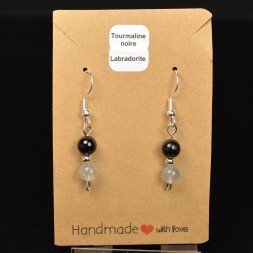 6-7 mm pearl drop earrings - Black tourmaline & labradorite