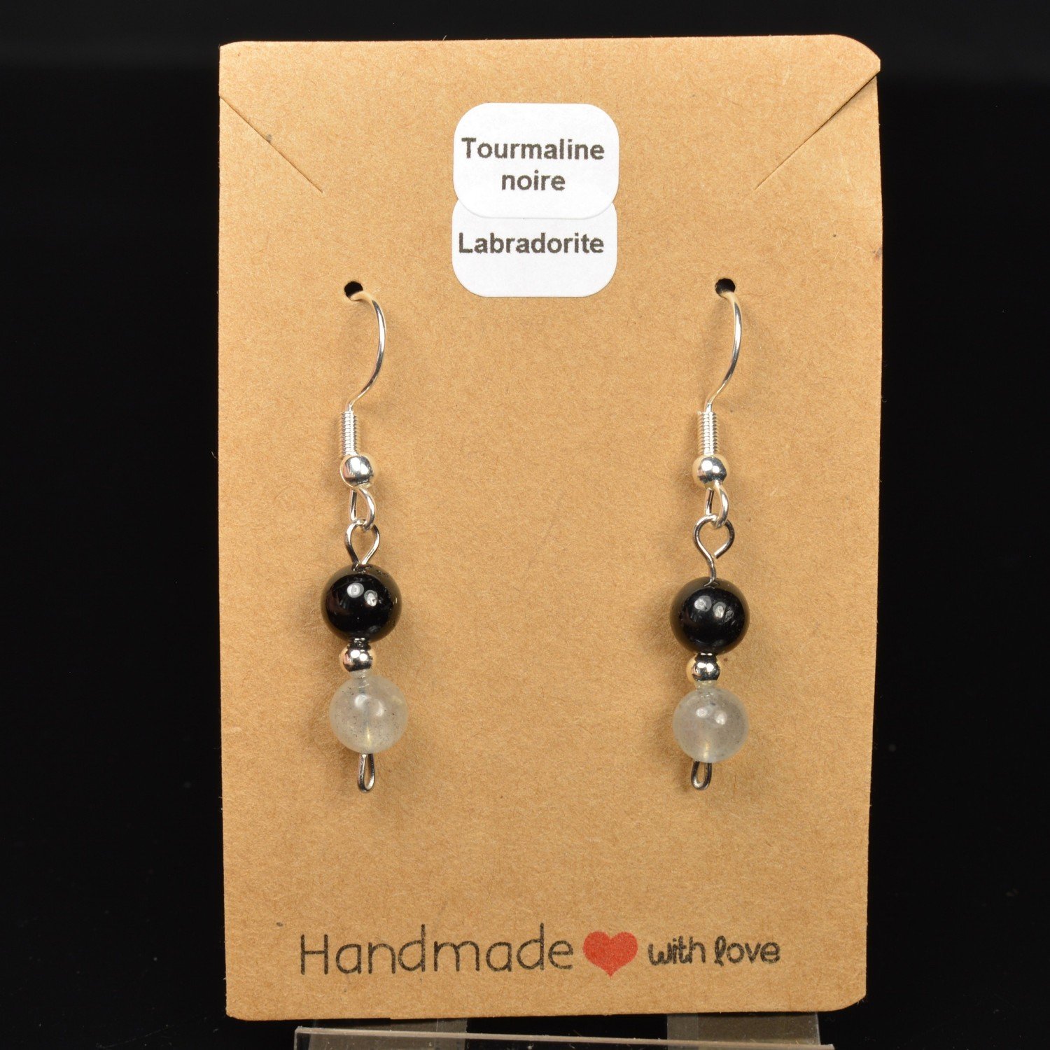6-7 mm pearl drop earrings - Black tourmaline & labradorite