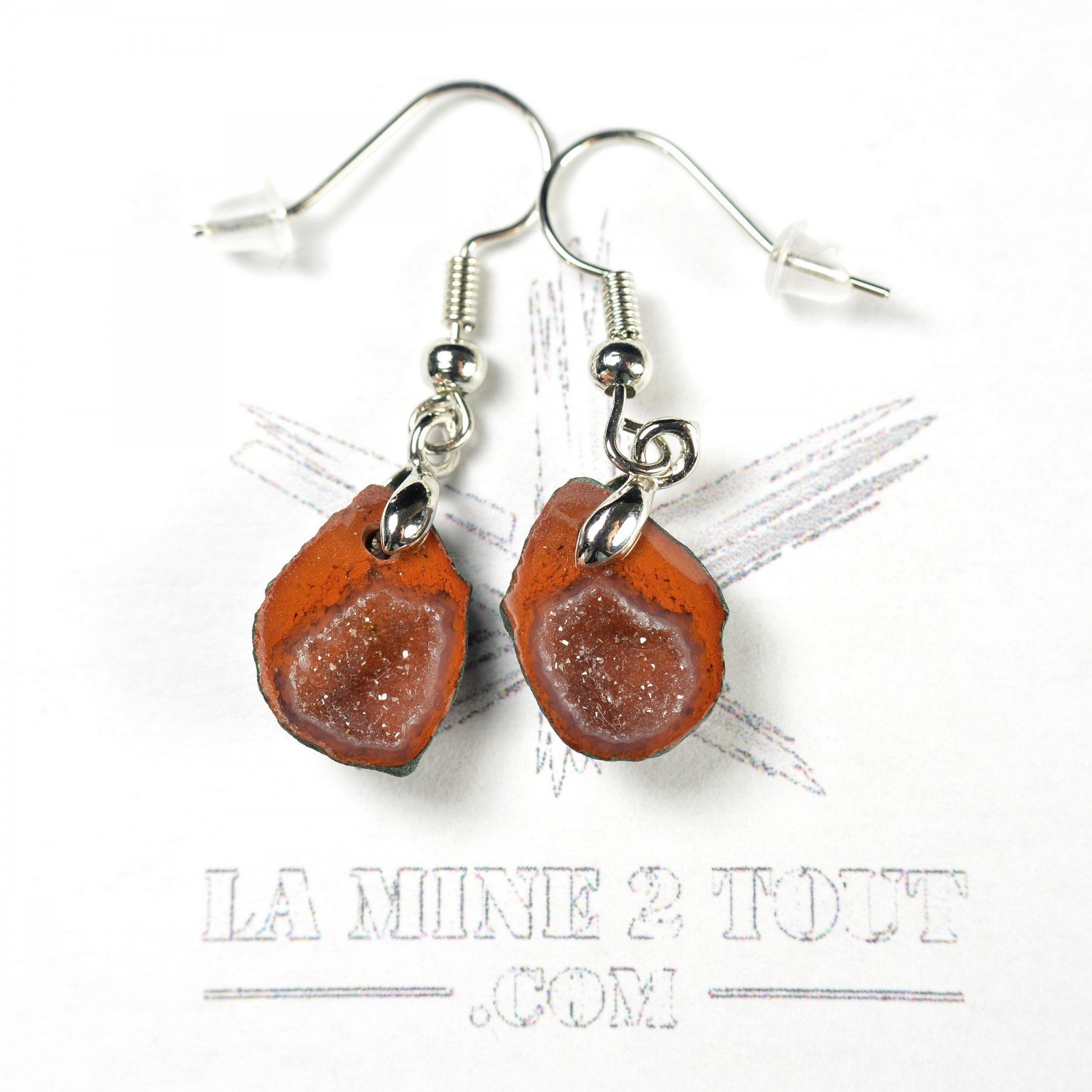 Boucles d'oreilles pendantes en mini géode du Mexique