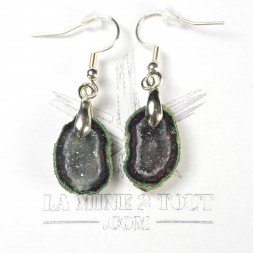 Boucles d'oreilles pendantes en mini géode du Mexique
