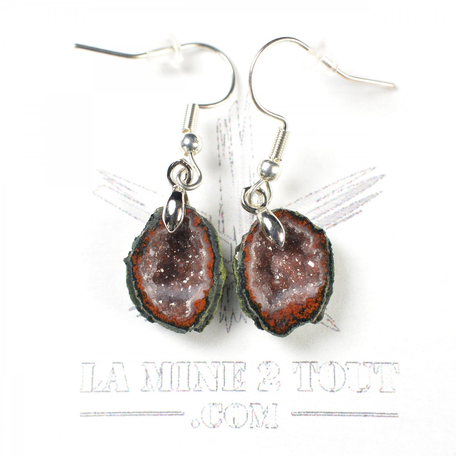 Dangle earrings made from mini geodes from Mexico
