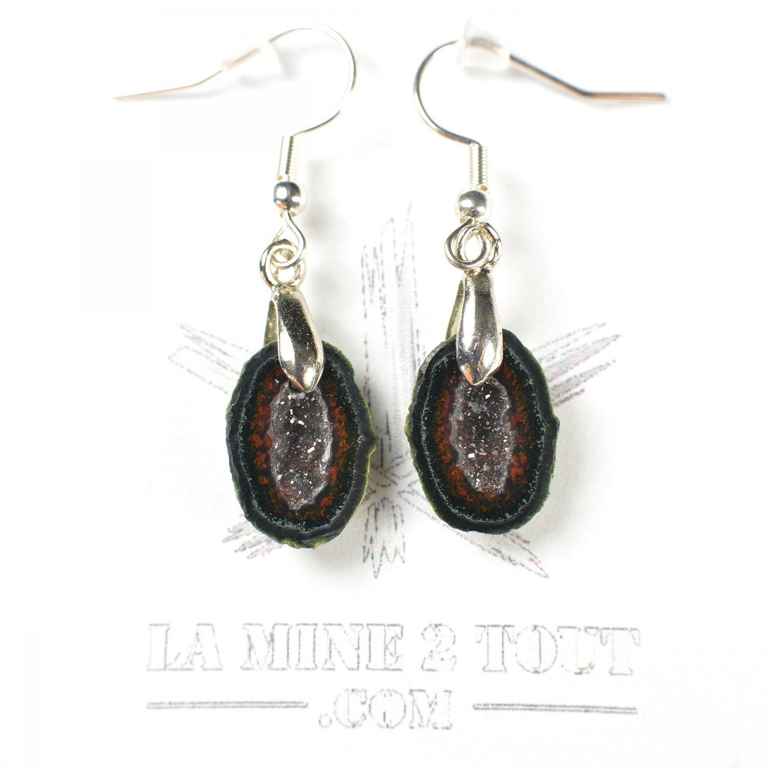 Boucles d'oreilles pendantes en mini géode du Mexique