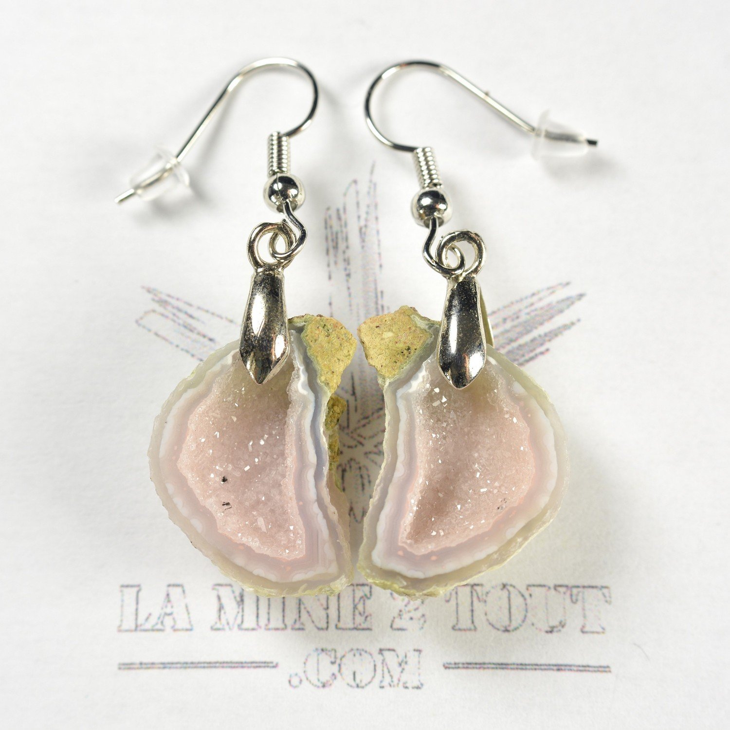 Dangle earrings made from mini geodes from Mexico