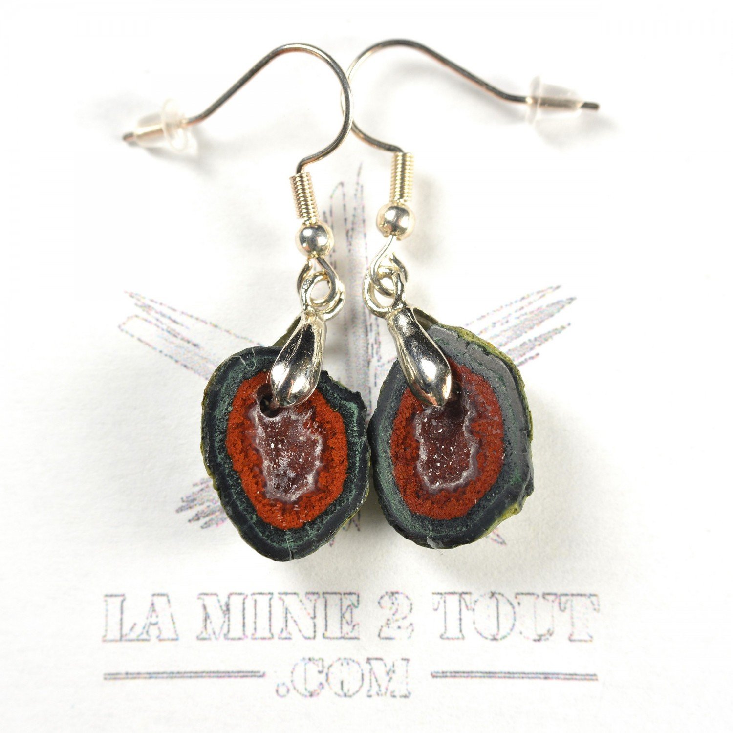 Boucles d'oreilles pendantes en mini géode du Mexique