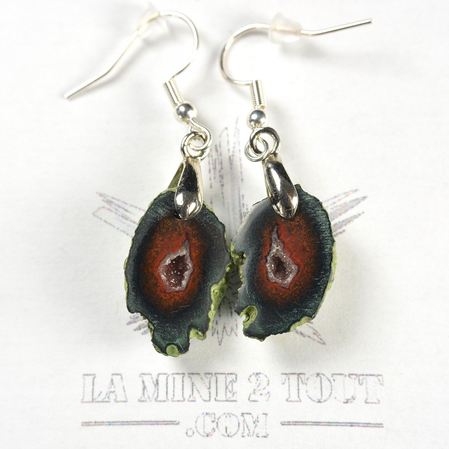 Boucles d'oreilles pendantes en mini géode du Mexique