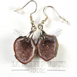 Dangle earrings made from mini geodes from Mexico