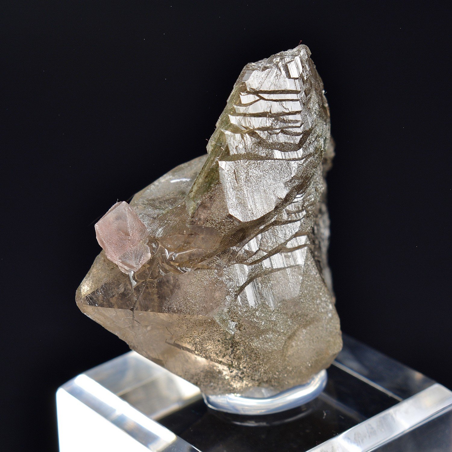 Pink Fluorite on Quartz - Aiguille du Moine, Haute-Savoie, France