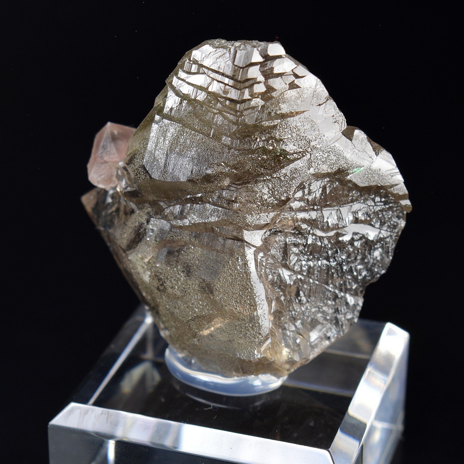 Fluorine rose sur quartz fumé – Aiguille du Moine, Massif du Mont-Blanc Fluorine rose sur quartz fumé – Aiguille du Moine, Massif du Mont-Blanc