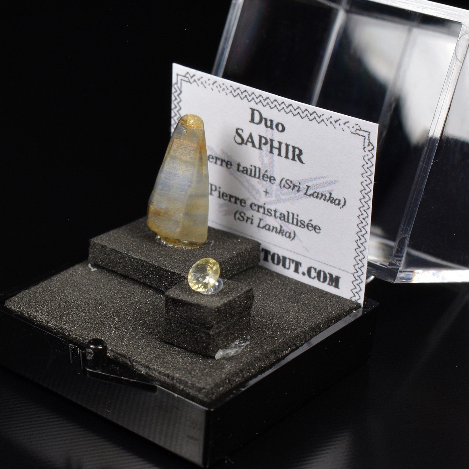 Saphir du Sri Lanka – DUO cristal naturel et gemme taillée