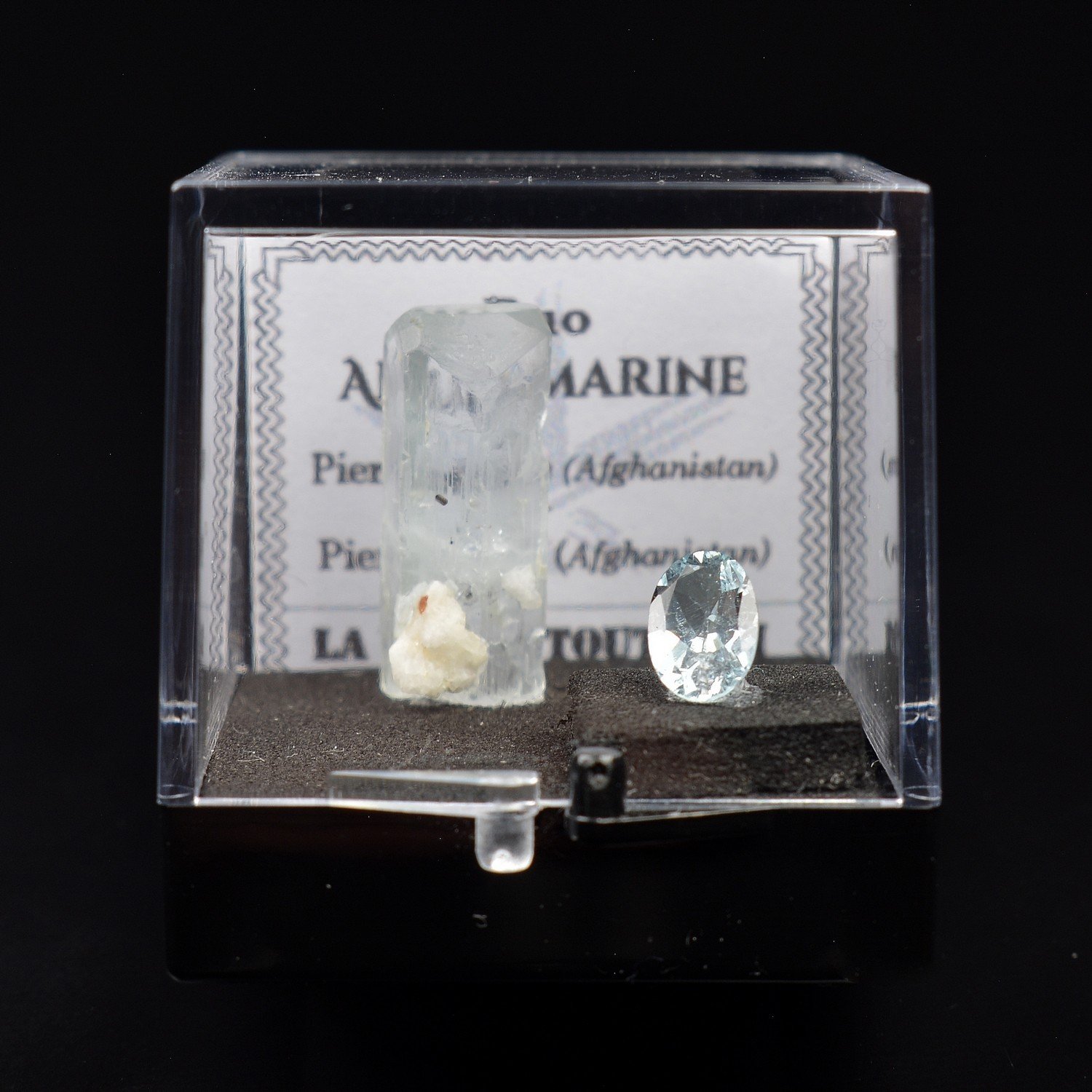 Aquamarine – DUO natural crystal and cut gemstone