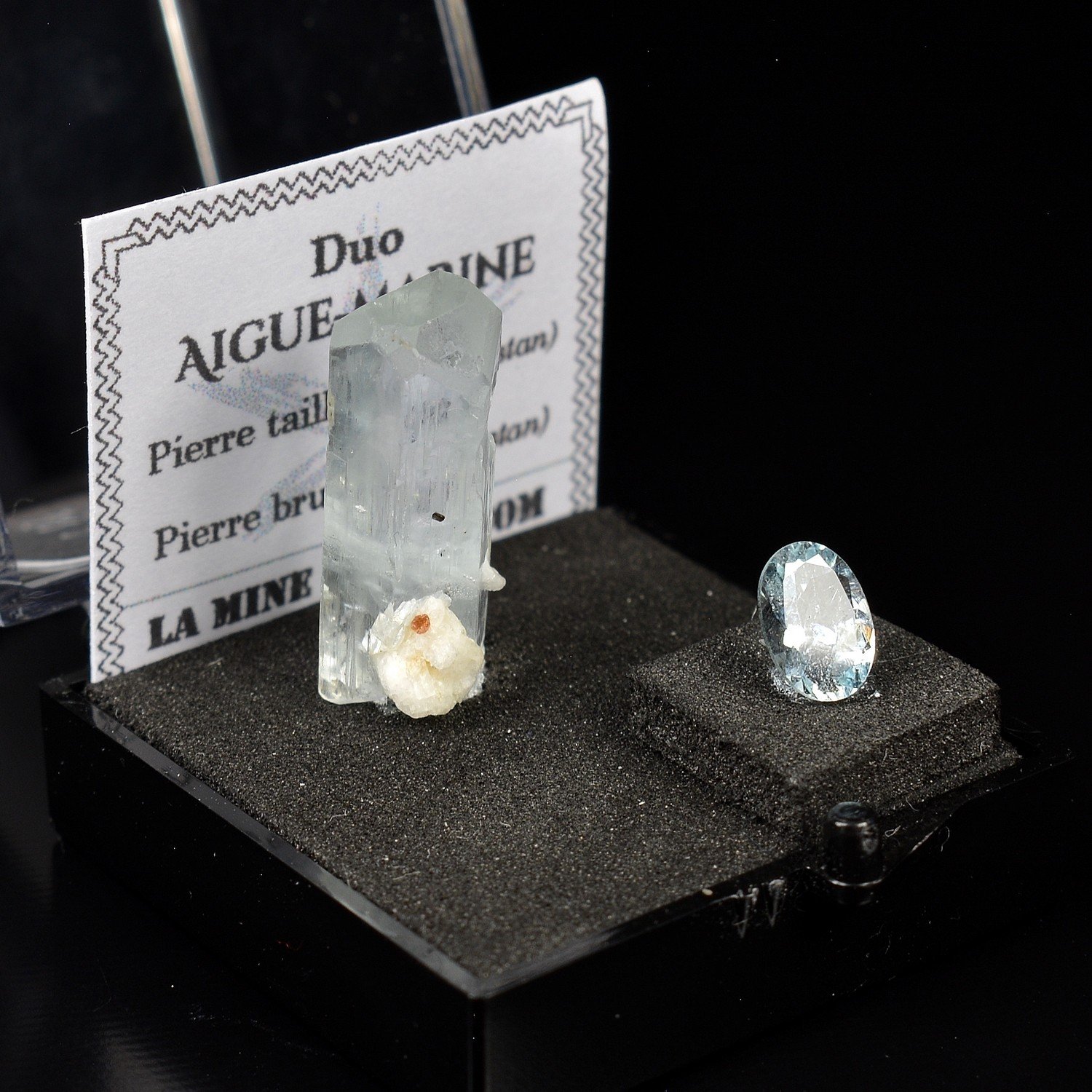 Aquamarine – DUO natural crystal and cut gemstone
