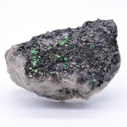 Torbernite on morion quartz - Entraygues, Aveyron, France