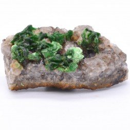 Torbernite sur quartz - Entraygues, Aveyron, France