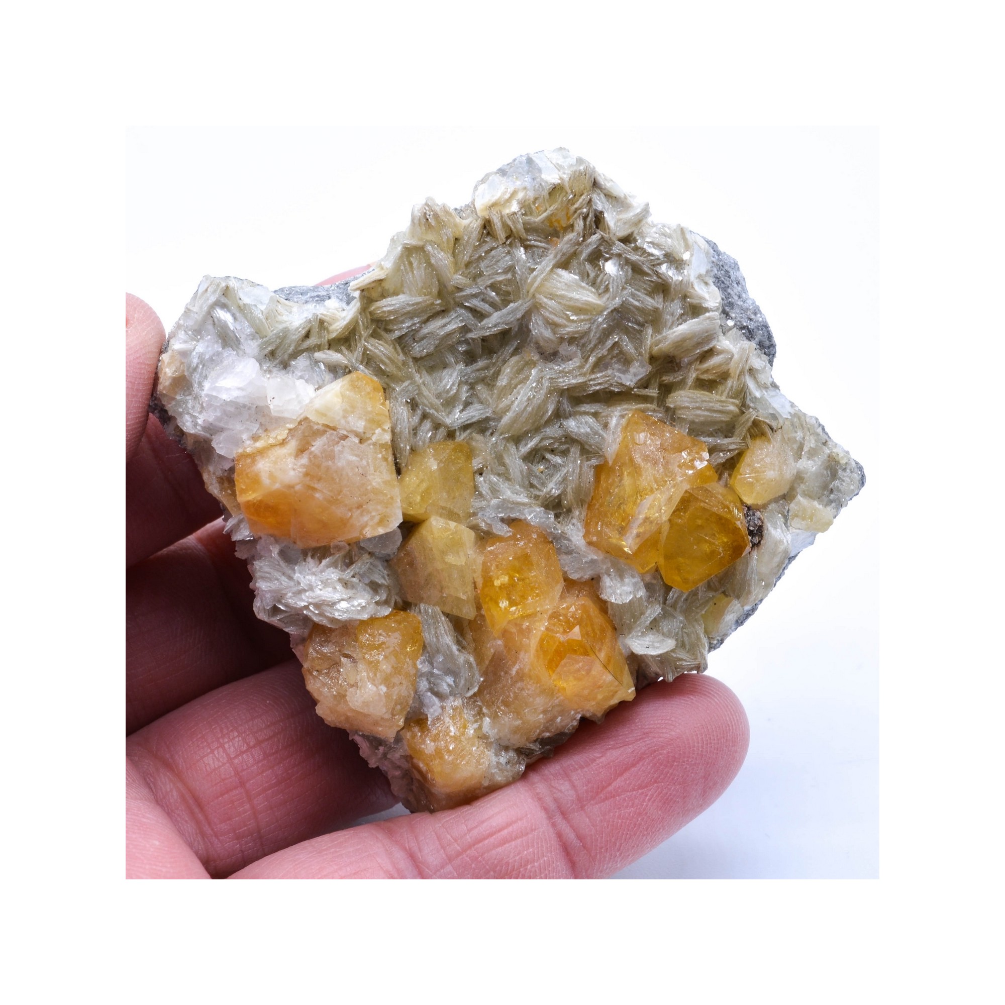 Scheelite sur muscovite - Monts Xuebaoding, Pingwu, Province du Sichuan, Chine