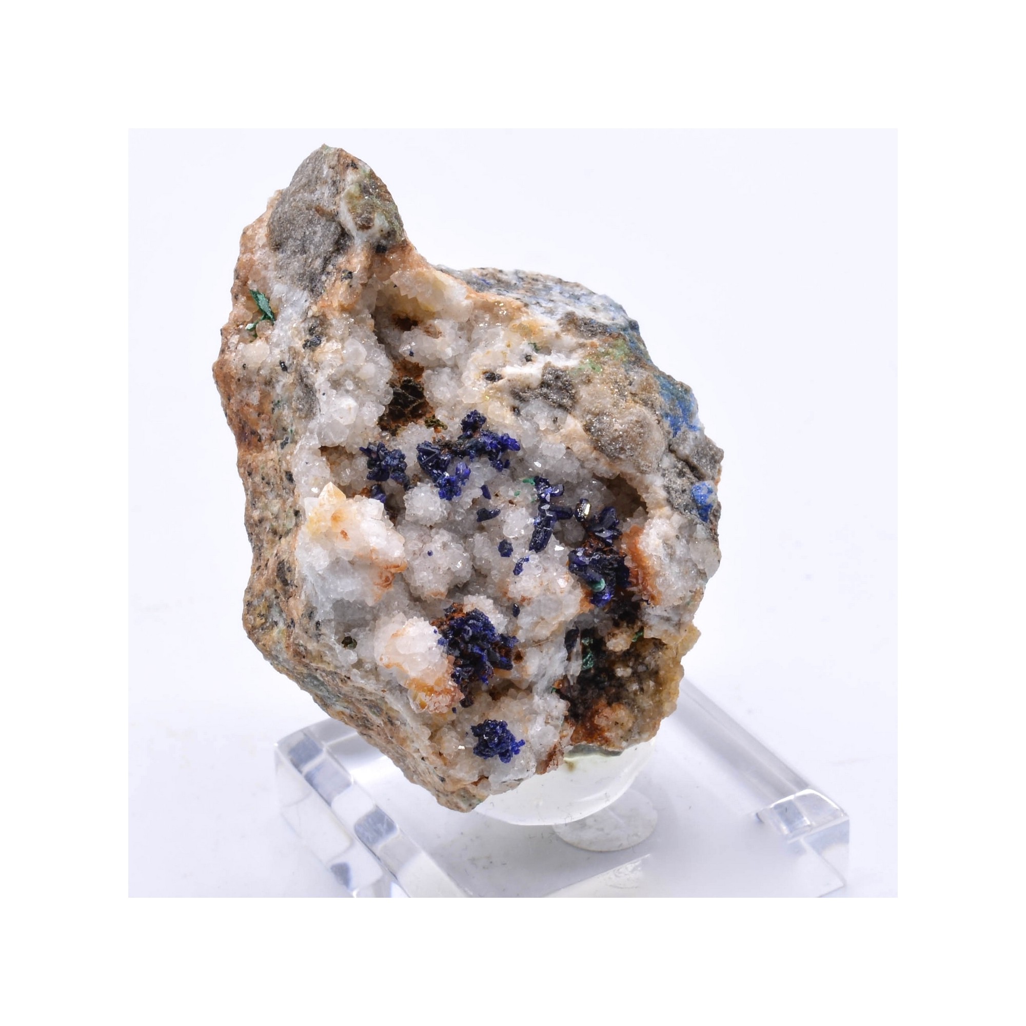 Azurite sur quartz - Mas-Dieu, Gard, France