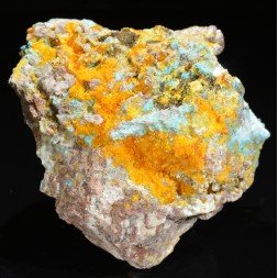 Wulfénite, mimétite et chrysocolle - Mine Rawley, Arizona, Etats-Unis