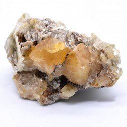Scheelite on muscovite - Xuebaoding Mts, Pingwu, Sichuan Prov., China