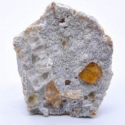 Scheelite et fluorine sur muscovite - Monts Xuebaoding, Pingwu, Province du Sichuan, Chine