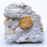 Scheelite on muscovite and calcite - Xuebaoding Mts, Pingwu, Sichuan Prov., China