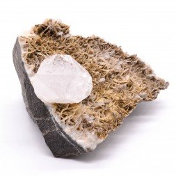 Quartz sur pétales de calcite - Allos, Alpes-de-Haute-Provence, France