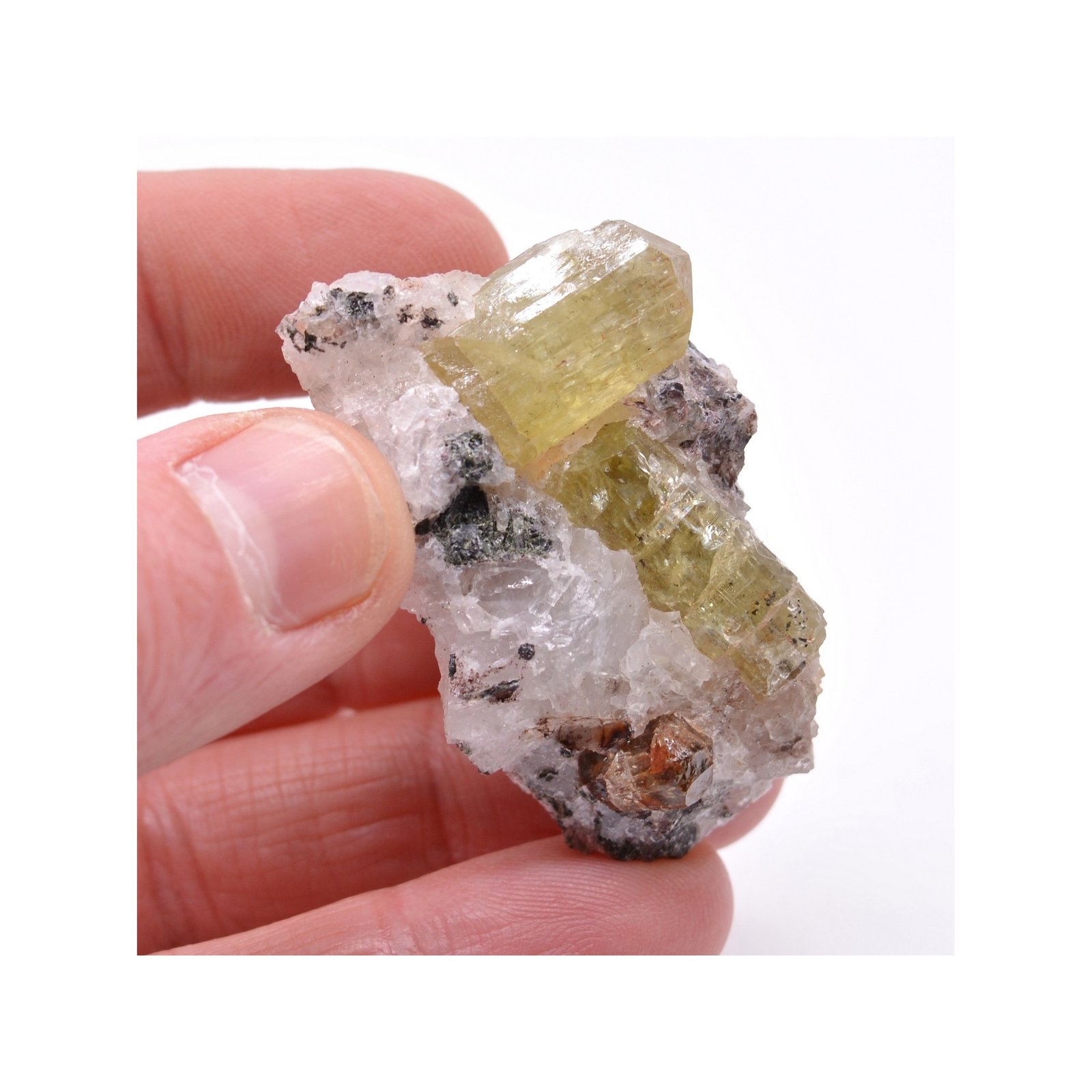 Apatite sur quartz - Cerro de Mercado, Durango, Mexique