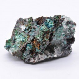 Rosasite, conichalcite, calcite - Ojuela mine, Mapimi, Durango, Mexico