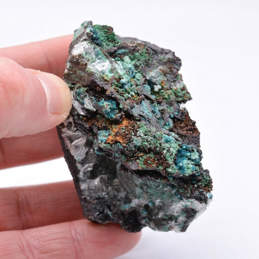 Rosasite, conichalcite, calcite - Ojuela mine, Mapimi, Durango, Mexico