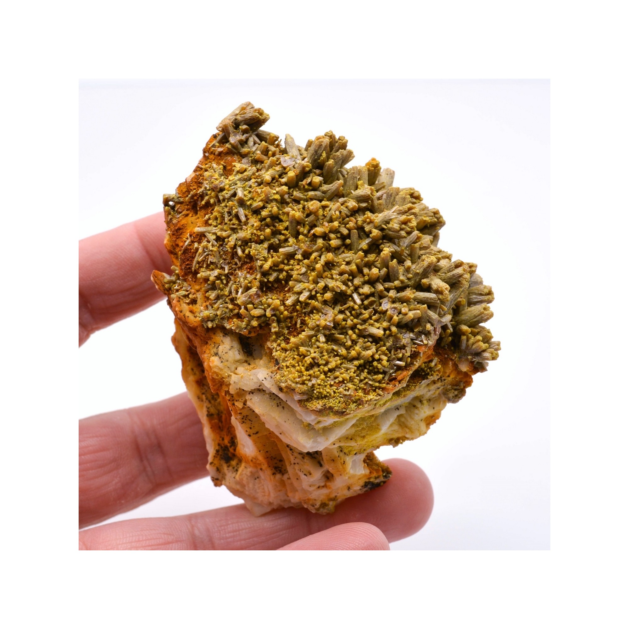 Pyromorphite on barite - Les Farges mine, Ussel, Corrèze, France