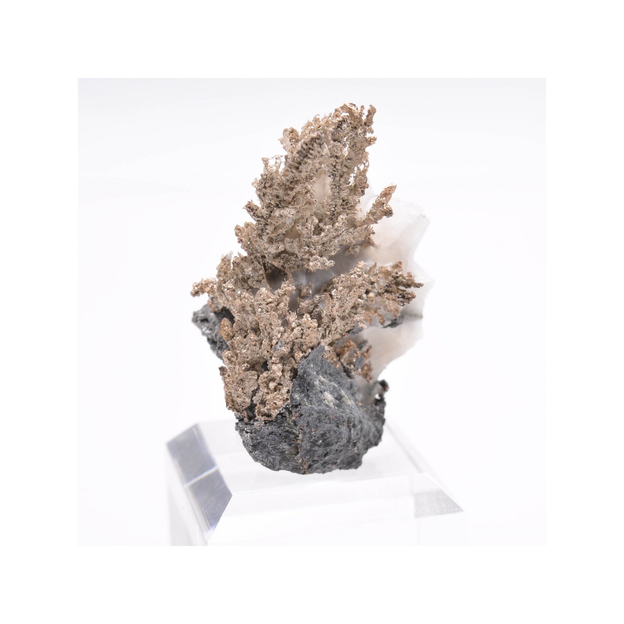 Argent natif sur calcite - Mine Bouismas, Maroc